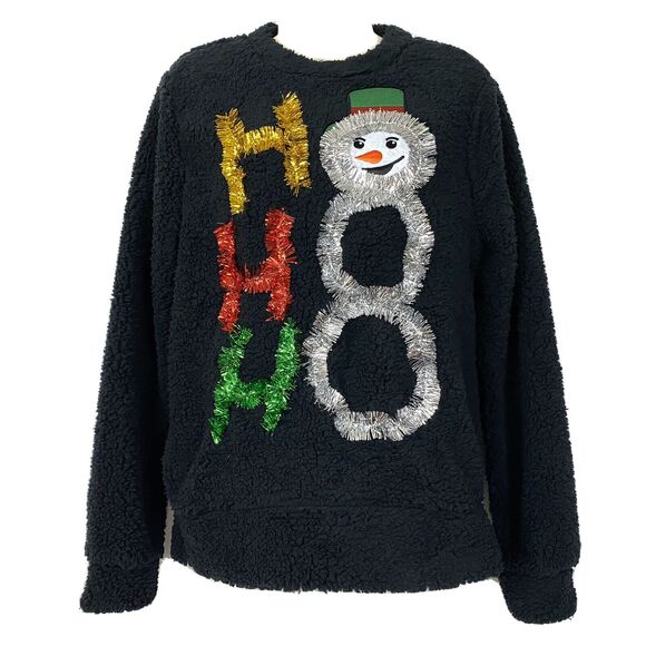 Ultra Flirt Tops - Ugly Christmas Sweater Medium Teddy Fleece Tinsel Snowman Funny Party Top NEW